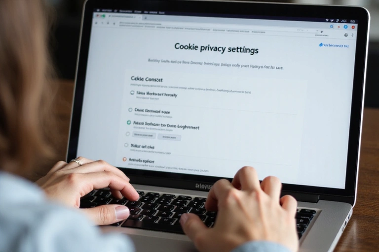 Person controlling cookie settings on a laptop
